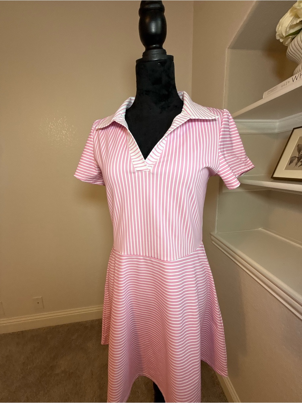 Addison Bay Cricket Pink Striped Polo-Style Short Sleeve Dress - Picture 3 of 9